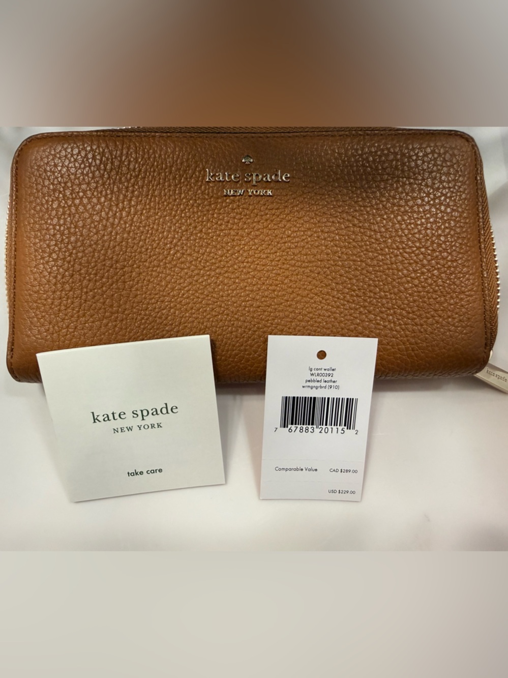 Kate Spade Tan Pebbled Leather Zip Wallet - Picture 2 of 9